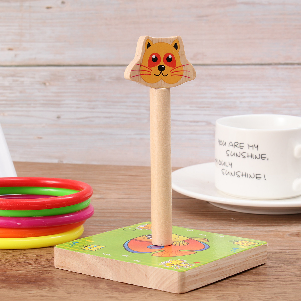 Kids Education Design - Wooden Kid Throwing Rings Cat Style