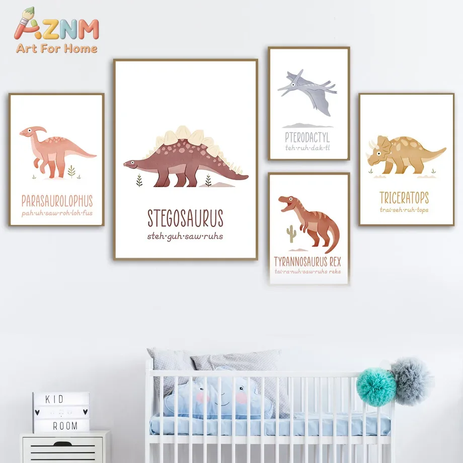 AZNM Cute Watercolor Dinosaur  - Kids Educational Posters ulasan dan harga